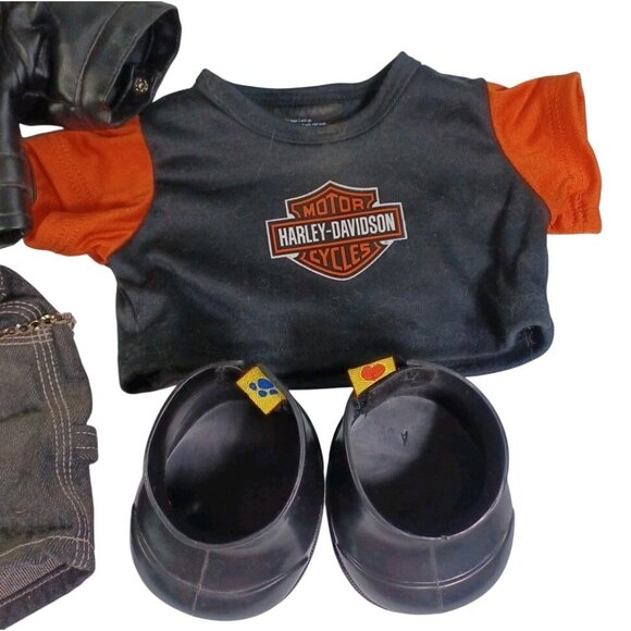 Complete Build A Bear Harley Davidson Outfit Leather Jacket Jeans Shirt Boots - Picture 3 of 6